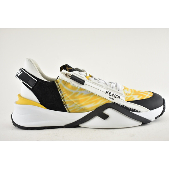 Fendi Mens Vertigo Flow Yellow Monogram White FF Logo Side Zip Low Sneaker 12 13 - Picture 3 of 12